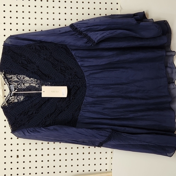 𝅺BELLAMBRA 100% pure silk NWT women's size large navy - Picture 1 of 8